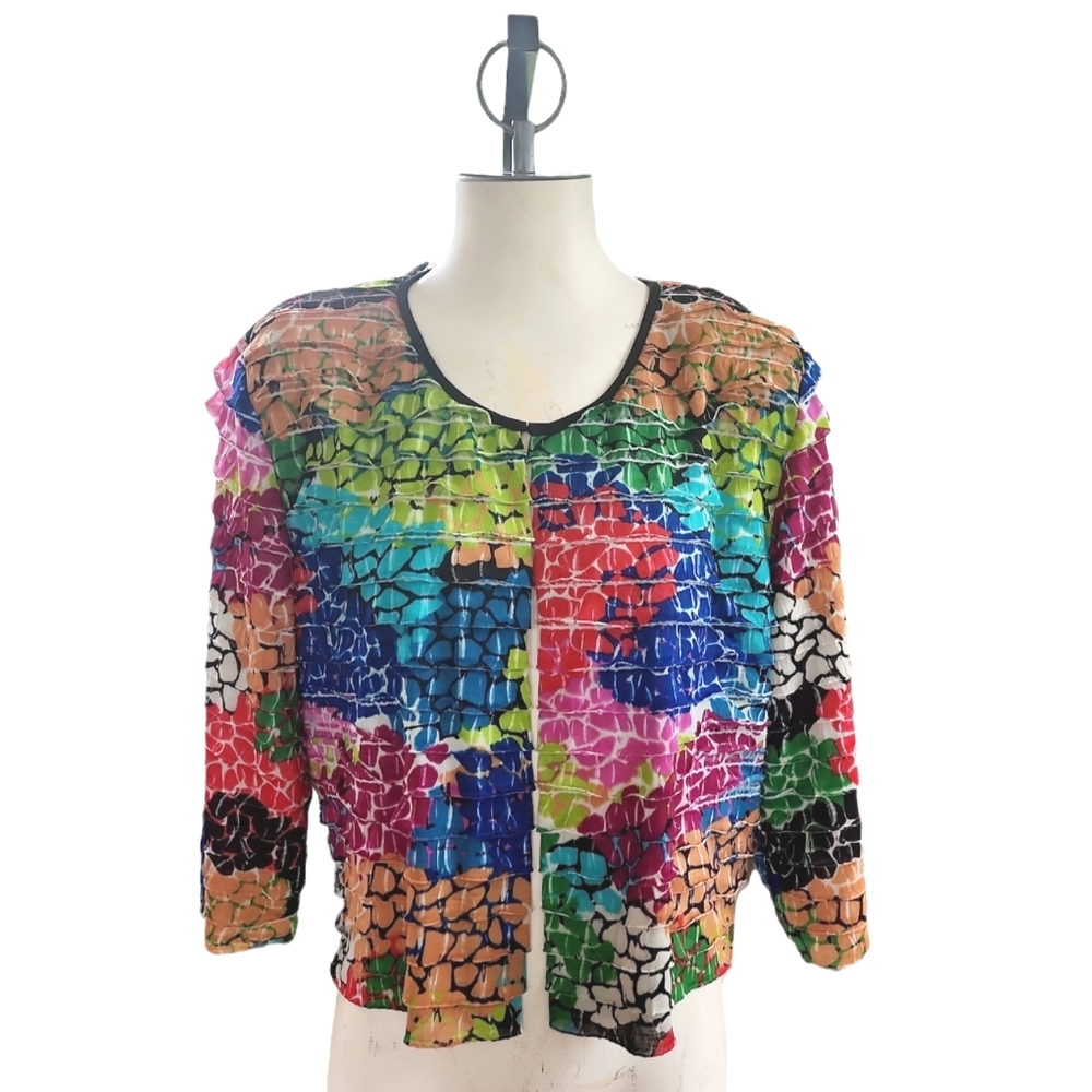 Madison Leigh Multi Colored Floral Shrug Tiered Ruffle Top size 16